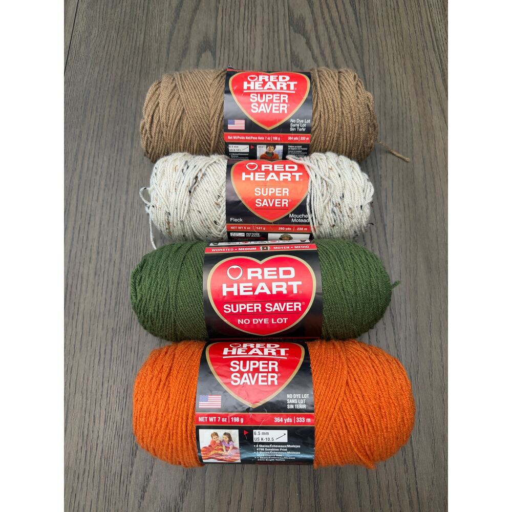 Red Heart Super Saver Yarn Lot 4 Skeins Fall Neutral Colors Acrylic Worsted
